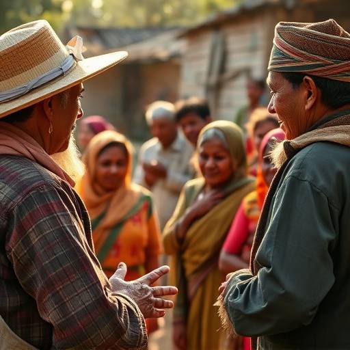 A guide interacting with local community members.