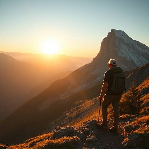 A hiker looking at a scenic mountain vista