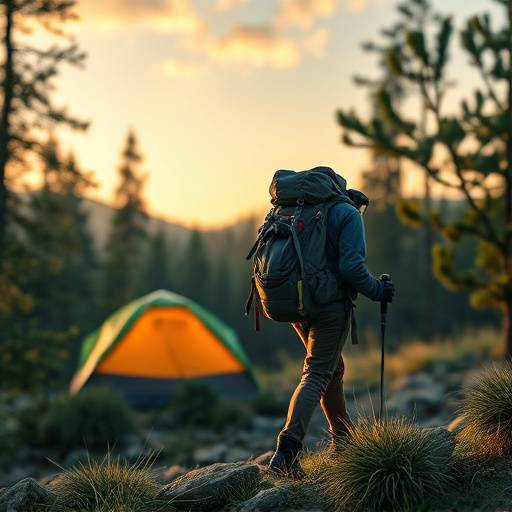 A large multi-day backpack loaded with gear, standing on a campsite