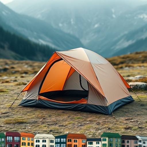 A lightweight, compact tent pitched in a scenic natural setting