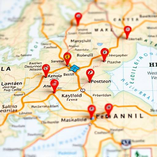 A map with pins indicating hiking destinations