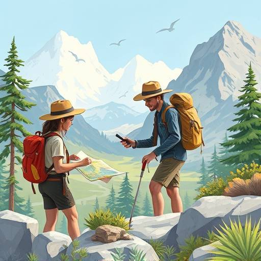 Illustrative image of hikers using a map for planning