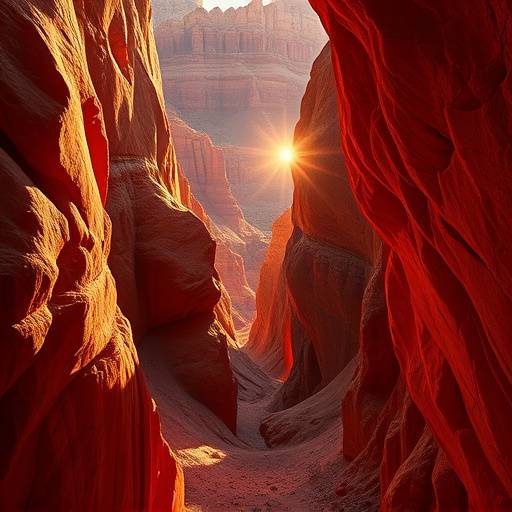 Red rock formations illuminated by the afternoon sun in a desert canyon