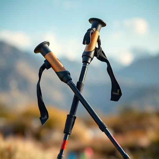 Two adjustable trekking poles crossed