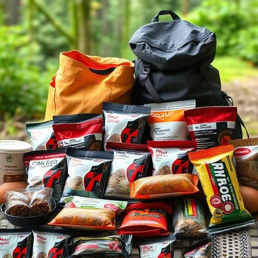 Various dehydrated meals and energy bars for backpacking